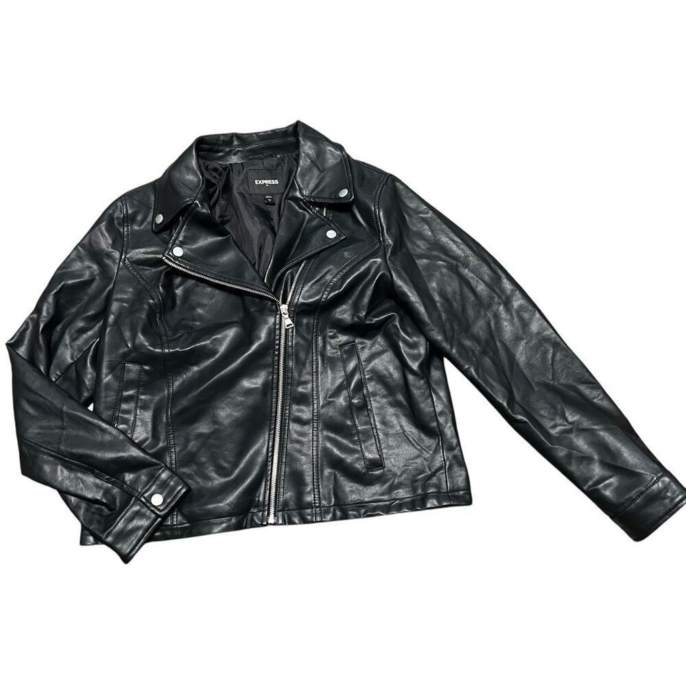 EXPRESS Black Faux Leather Jacket Size L